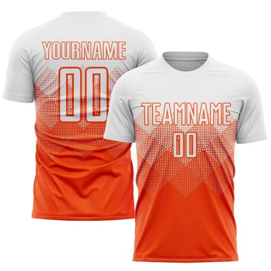 Maglia da calcio personalizzata arancione bianca con stampa a sublimazione Maglia da calcio personalizzata arancione bianca con stampa a sublimazione