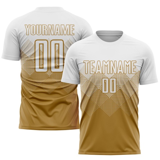 Maglia da calcio personalizzata con stampa a sublimazione bianca oro antico Maglia da calcio personalizzata con stampa a sublimazione bianca oro antico
