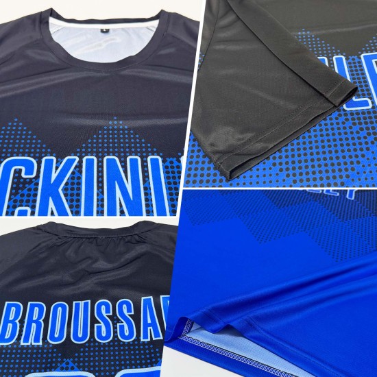 Maglia da calcio personalizzata con stampa sublimatica nera royal-azzurra Maglia da calcio personalizzata con stampa sublimatica nera royal-azzurra