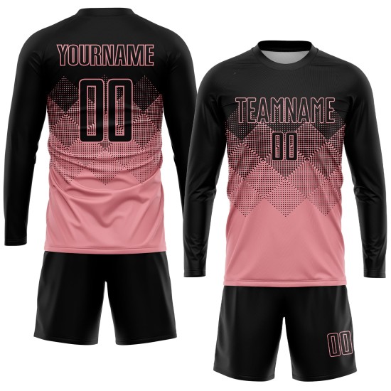 Maglia da calcio personalizzata con stampa sublimatica rosa medio nera Maglia da calcio personalizzata con stampa sublimatica rosa medio nera