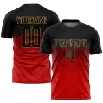 Maglia da calcio personalizzata con stampa a sublimazione rosso nero-oro antico Maglia da calcio personalizzata con stampa a sublimazione rosso nero-oro antico