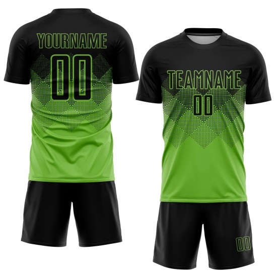 Maglia da calcio personalizzata verde neon nera con stampa a sublimazione Maglia da calcio personalizzata verde neon nera con stampa a sublimazione