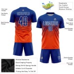 Maglia da calcio personalizzata arancione royal-bianca con stampa sublimatica Maglia da calcio personalizzata arancione royal-bianca con stampa sublimatica