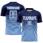 Maglia da calcio personalizzata con stampa a sublimazione blu navy e bianco Maglia da calcio personalizzata con stampa a sublimazione blu navy e bianco