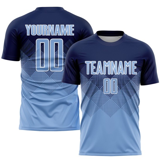 Maglia da calcio personalizzata con stampa a sublimazione blu navy e bianco Maglia da calcio personalizzata con stampa a sublimazione blu navy e bianco