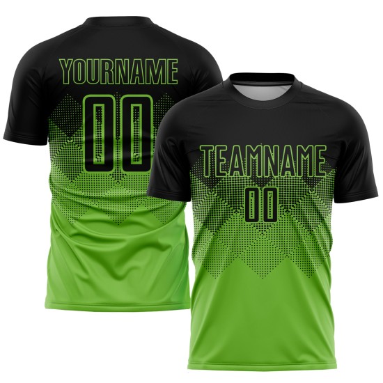 Maglia da calcio personalizzata verde neon nera con stampa a sublimazione Maglia da calcio personalizzata verde neon nera con stampa a sublimazione