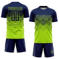Maglia da calcio personalizzata con stampa sublimatica verde neon blu navy