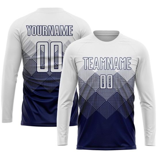 Maglia da calcio personalizzata con stampa a sublimazione bianca e blu navy Maglia da calcio personalizzata con stampa a sublimazione bianca e blu navy