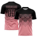 Maglia da calcio personalizzata con stampa sublimatica rosa medio nera Maglia da calcio personalizzata con stampa sublimatica rosa medio nera