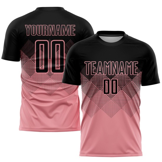Maglia da calcio personalizzata con stampa sublimatica rosa medio nera Maglia da calcio personalizzata con stampa sublimatica rosa medio nera