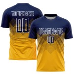 Maglia da calcio personalizzata con stampa sublimatica blu navy e bianca in oro Maglia da calcio personalizzata con stampa sublimatica blu navy e bianca in oro