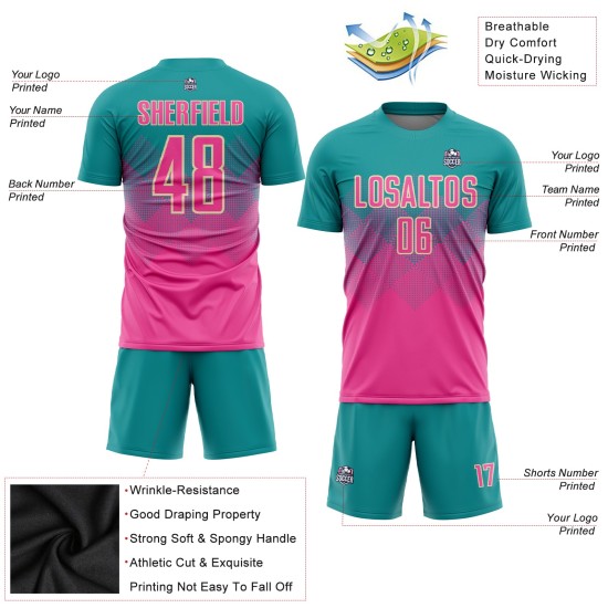 Maglia da calcio personalizzata con stampa a sublimazione color crema-verde acqua Maglia da calcio personalizzata con stampa a sublimazione color crema-verde acqua