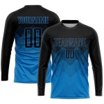 Maglia da calcio personalizzata blu e nera con stampa sublimatica Maglia da calcio personalizzata blu e nera con stampa sublimatica