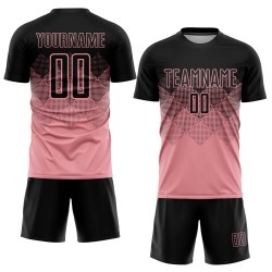 Maglia da calcio personalizzata con stampa sublimatica rosa medio nera