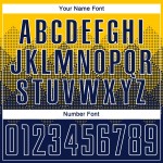 Maglia da calcio personalizzata con stampa sublimatica blu navy e bianca in oro Maglia da calcio personalizzata con stampa sublimatica blu navy e bianca in oro