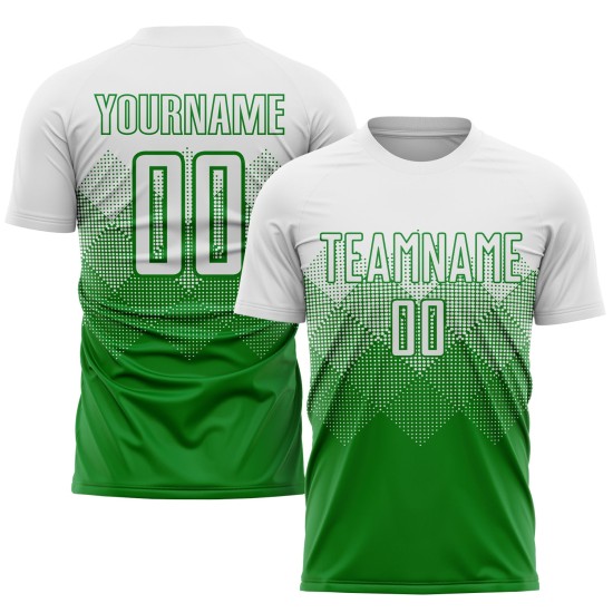 Maglia da calcio personalizzata verde erba bianca con stampa a sublimazione Maglia da calcio personalizzata verde erba bianca con stampa a sublimazione