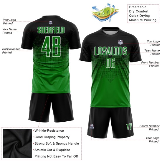 Maglia da calcio personalizzata con stampa a sublimazione verde erba nera-bianca Maglia da calcio personalizzata con stampa a sublimazione verde erba nera-bianca