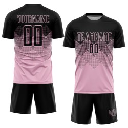 Maglia da calcio personalizzata rosa chiaro e nera con stampa a sublimazione