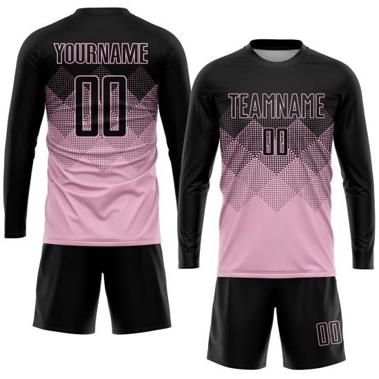 Maglia da calcio personalizzata rosa chiaro e nera con stampa a sublimazione Maglia da calcio personalizzata rosa chiaro e nera con stampa a sublimazione