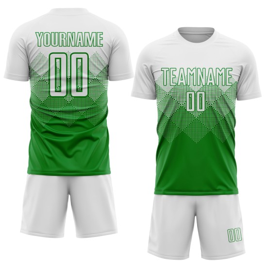 Maglia da calcio personalizzata verde erba bianca con stampa a sublimazione Maglia da calcio personalizzata verde erba bianca con stampa a sublimazione