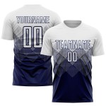 Maglia da calcio personalizzata con stampa a sublimazione bianca e blu navy Maglia da calcio personalizzata con stampa a sublimazione bianca e blu navy