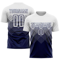 Maglia da calcio personalizzata con stampa a sublimazione bianca e blu navy
