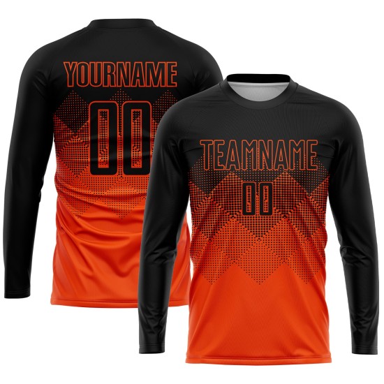 Maglia da calcio personalizzata arancione nera con stampa a sublimazione Maglia da calcio personalizzata arancione nera con stampa a sublimazione