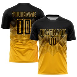 Maglia da calcio personalizzata in oro e nero con stampa a sublimazione